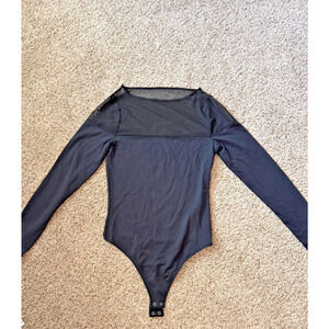 Abercrombie & Fitch Women's Mesh Boatneck Black Bodysuit Size Small Long Sleeve